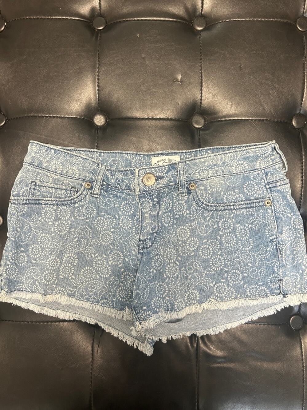 Aeropostale Light Blue Printed Denim Shorts with Frayed Hem